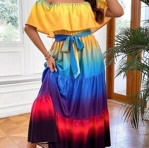 SHEIN CURVE OMBRE OFF SHOULDER MAXI DRESS SZ 2X